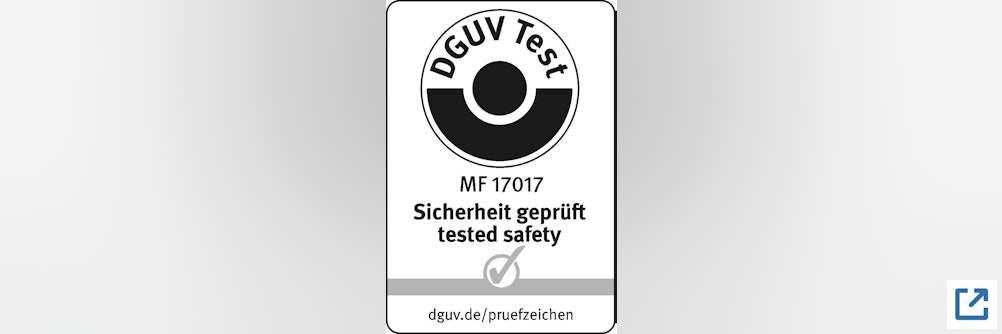 DGUV Test-Zeichen für Schutzeinrichtung X-Guard von Axelent