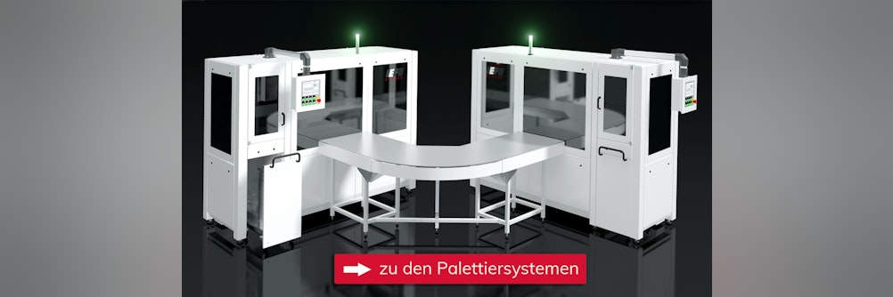 Palettiersystem mit RFID-Tag Prüfung der Trays / Barcode Prüfung der Produkte
