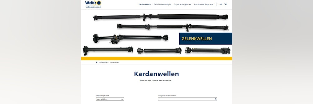 Welte Onlinekonfigurator für PKW / NFZ Kardanwellen 