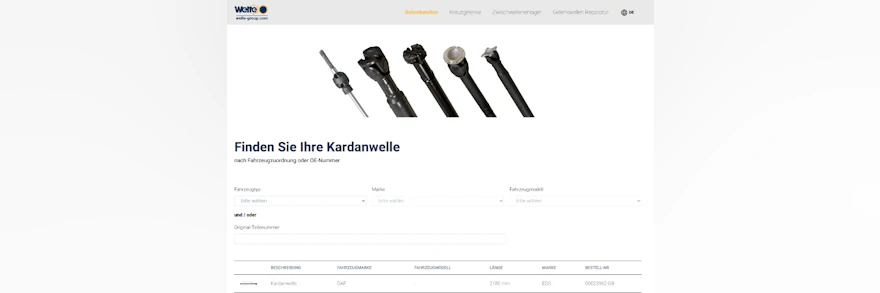 Welte Onlinekonfigurator für PKW / NFZ Kardanwellen