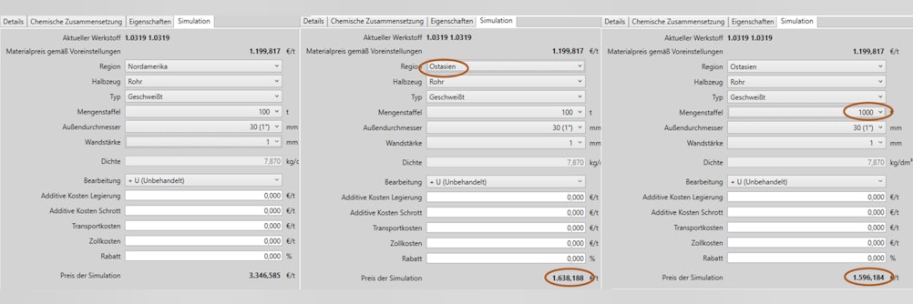 Produktkosten für Rohre, Bleche, Coil, Draht, Stangen und andere Halbzeuge simulieren